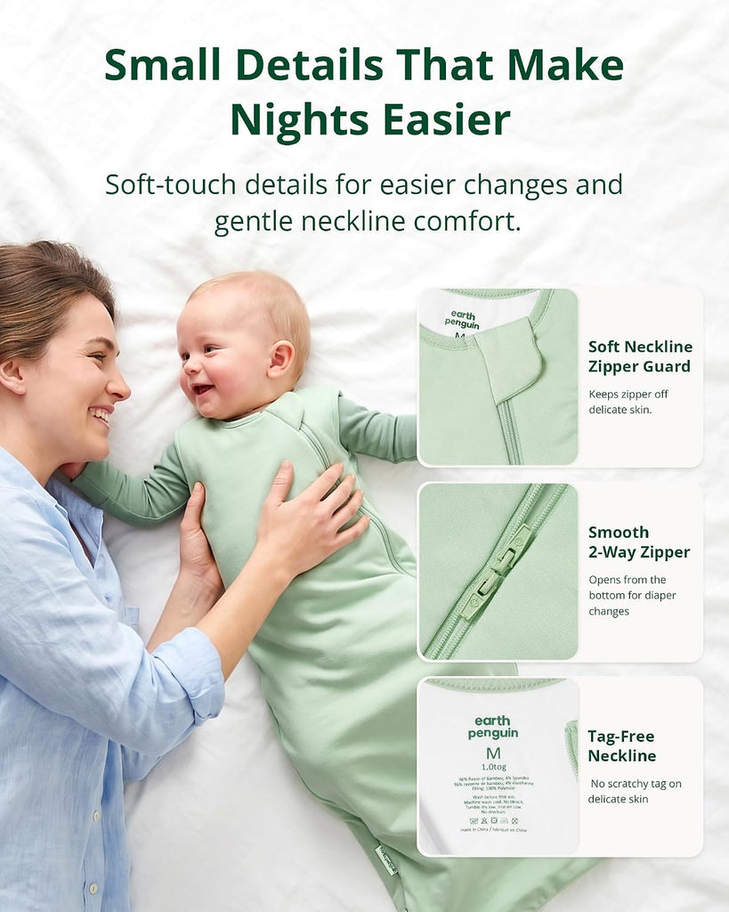 Soft Bamboo Viscose Baby Sleep Sack, 1.0 TOG Baby Sleeping Bag 2 Pack, Cozy Baby Wearable Blanket Way Zipper