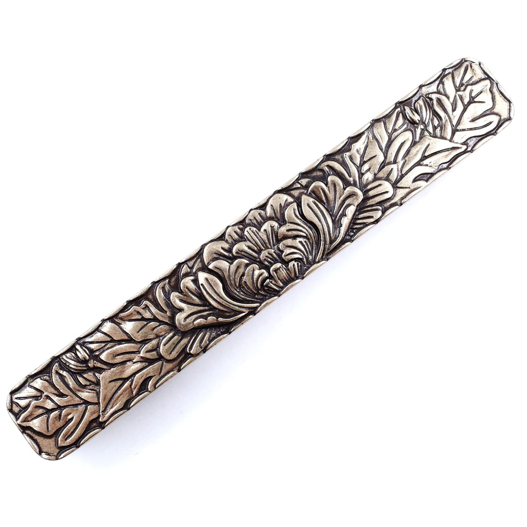 Bridged Drawer Cabinet Pulls, 6-Pack Antique Brass 3" Hole Centers, Antique Peony Solid Cast, TG0115AB076