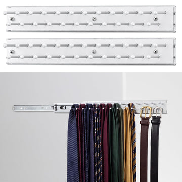 2 Pcs 12'' Sliding Tie Rack Hangers for Closet, 23 Tie Each, Sliver