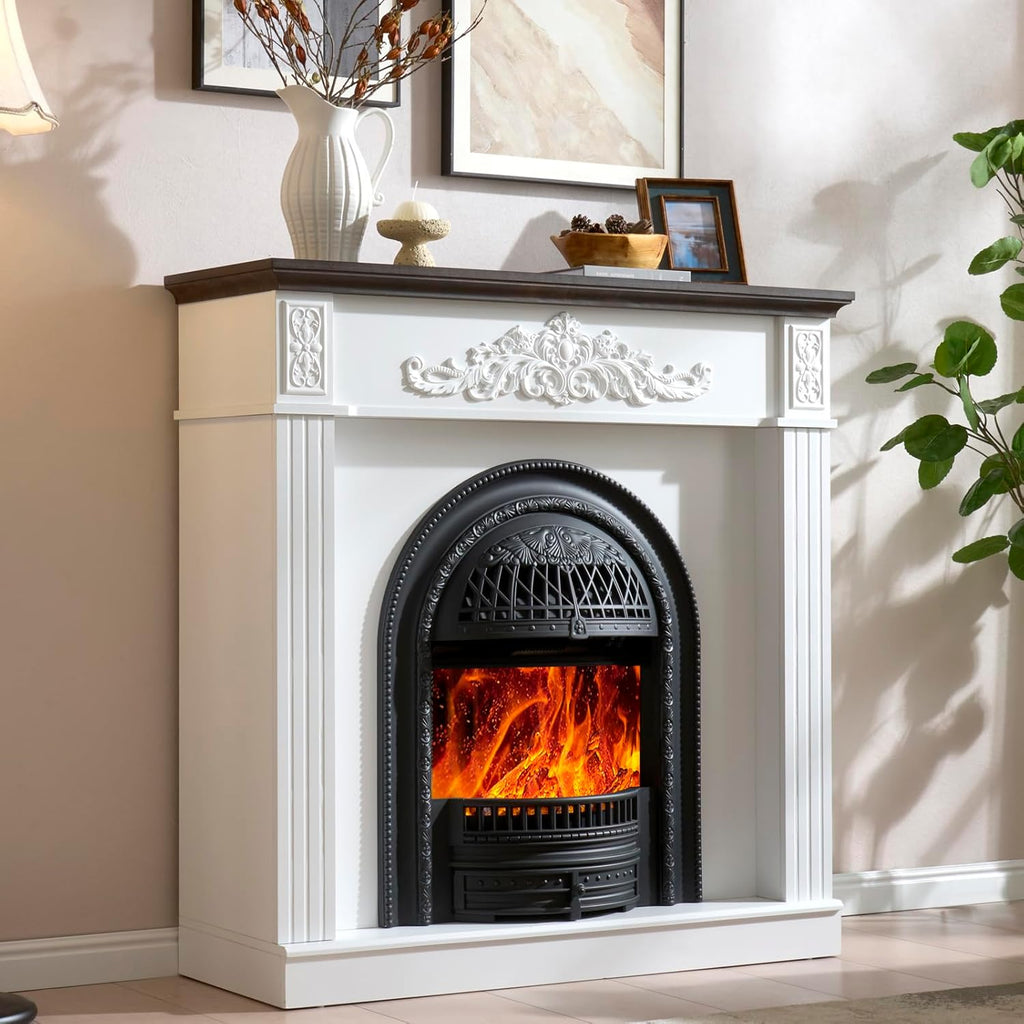 45" Birdcage-Style Electric Fireplace with Mantel, 46" Tall Fireplace TV Stand, Farmhouse Entertainment Center with