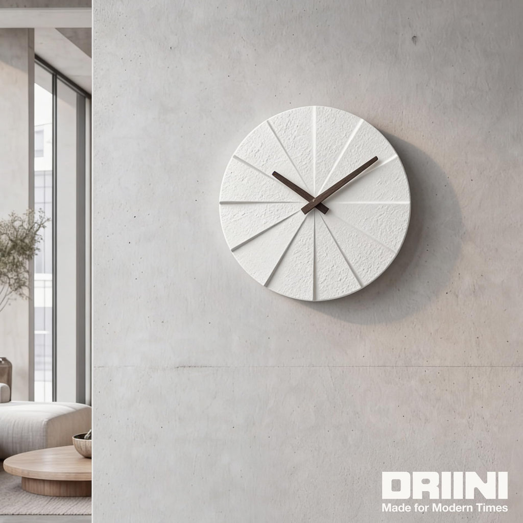 Modern Wall Clock with No Numbers and Wooden Hands. White 12.5 Inch
