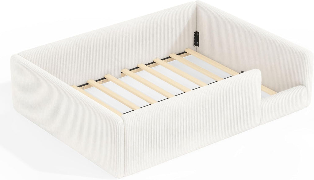 Corduroy Upholstered Montessori Floor Bed Frame, Beige