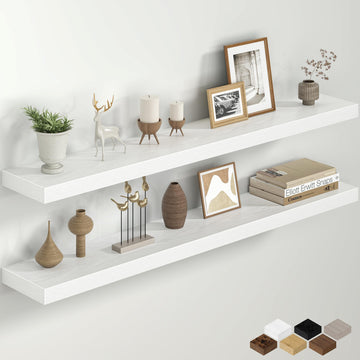 48 Inch Floating Shelves for Wall, 8 Inch Deep Rustic Wood Wall Mounted Shelves with Invisible Brackets Storage