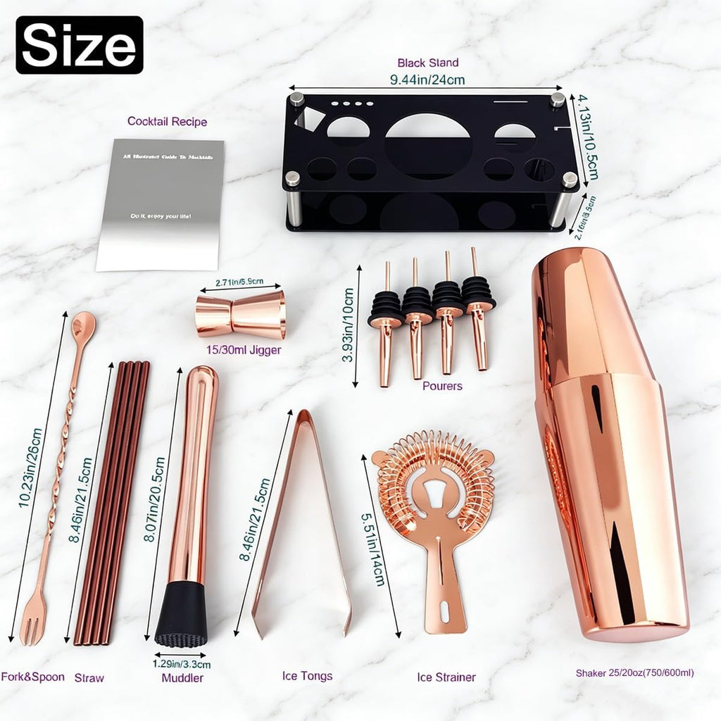 Professional Cocktail Shaker Set with Stand Cocktail Recipes, 15-Piece 750/600ml Bartender Kit, Bar Sets Bartending - Set of 15