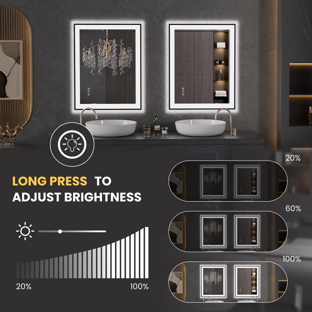 28"X36" LED Bathroom Mirror Black Framed