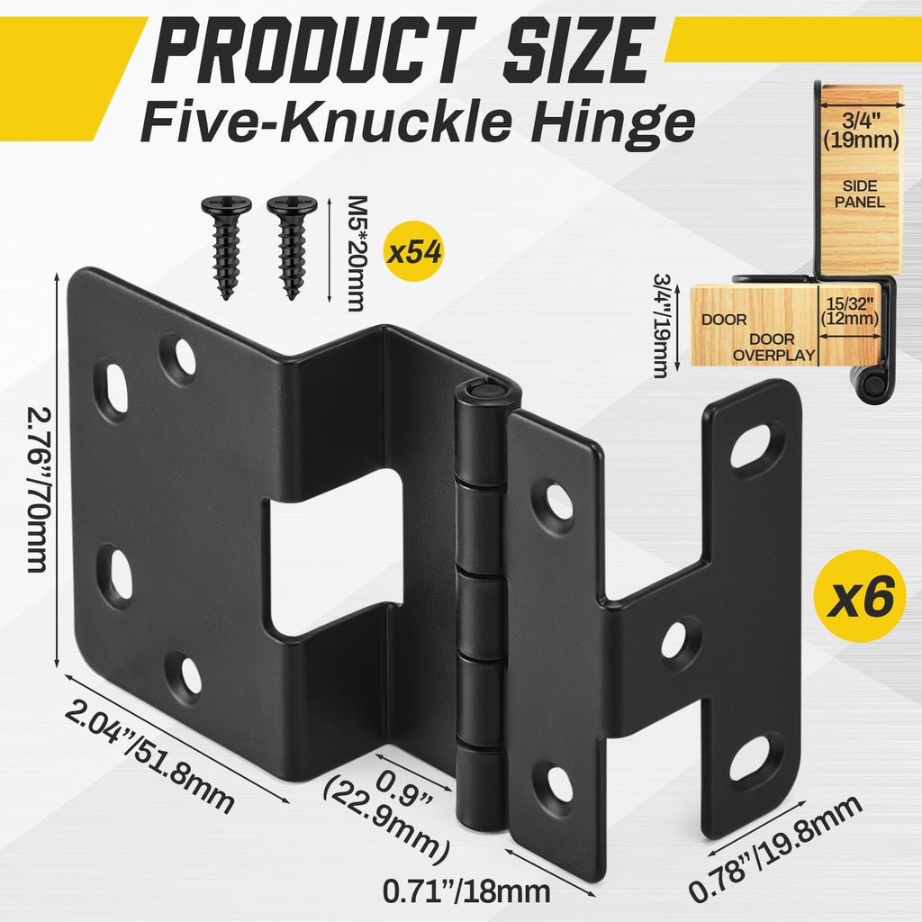 6 Pcs 270 Degree Five-Knuckle Hinge for 3/4" Door, Black Powder