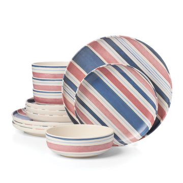 24 Seven Stripe Melamine 12-Piece Dinnerware Set for 4