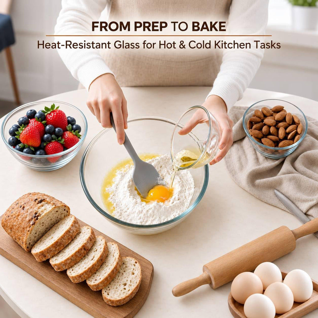 Cuiselct 5pcs Glass Mixing Bowls with Lids Set, Nesting Mixing Bowls Set