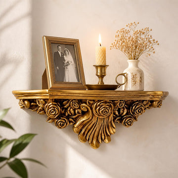 Vintage Wall Shelf, 17-Inch Antique Gold Decorative Floating Shelf
