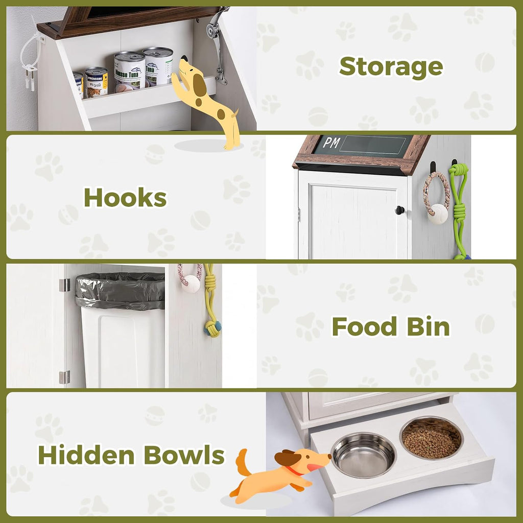 White 38.4" H Dog Feeding Station with Storage