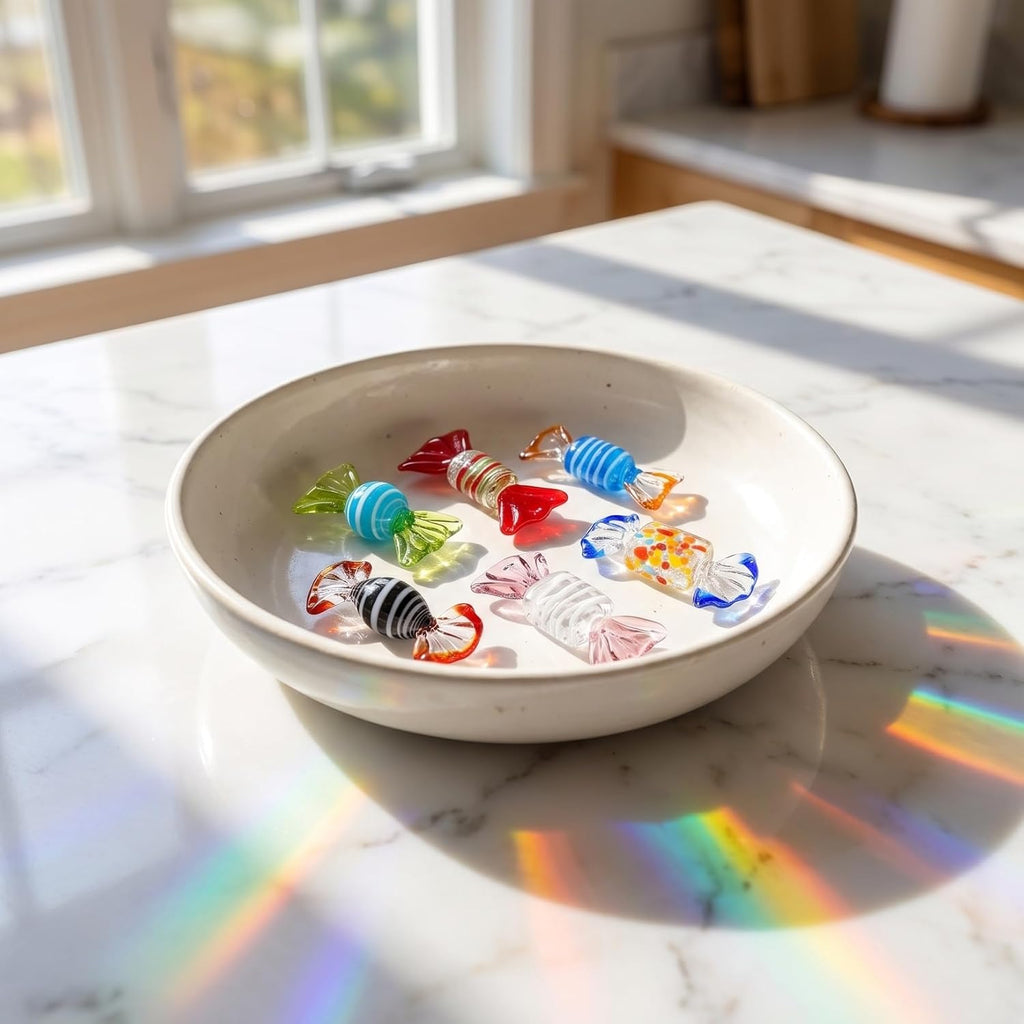 Murano Style Glass Candy Figurines, Hand-Blown Vintage Fake Sweets Bowl Fillers for Table Centerpiece, Colorful - Set of 6
