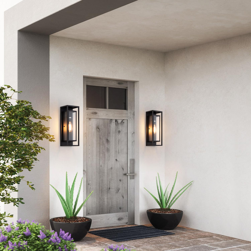 18" Modern Outdoor Porch Wall Light, Matte Black, Pack of 4