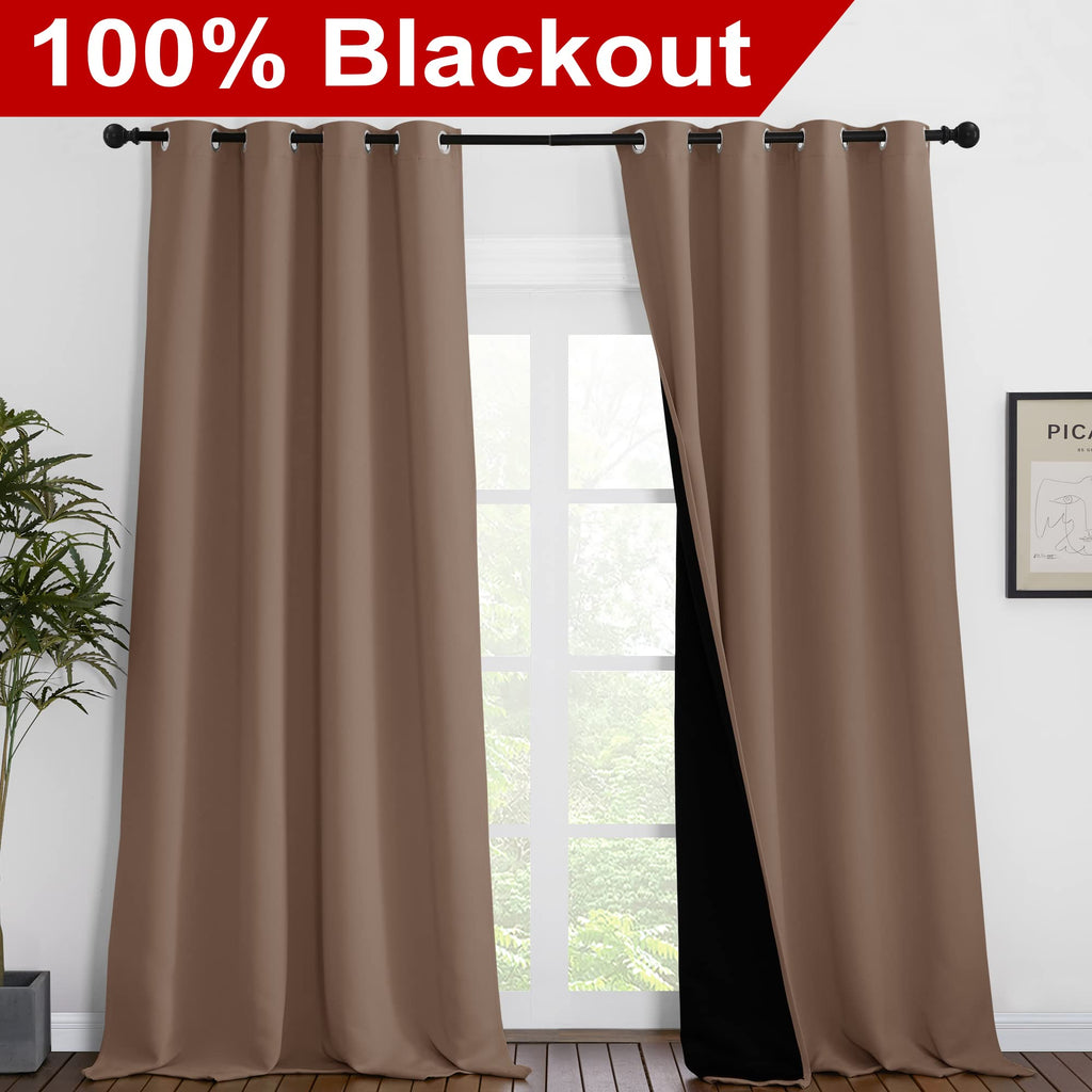 Extra Long Truly Blackout Drapes for Hall and Villa, 100% Blackout Window Curtain Panels with Black Lined for Night