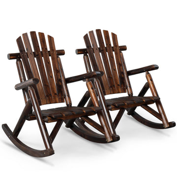 Wooden Rocking Chair Set of 2, Fir Log Adirondack, Dark Brown