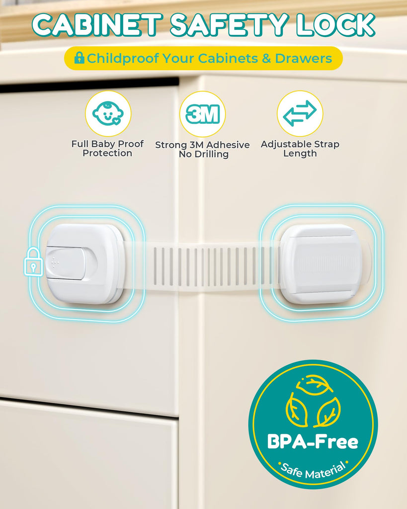 Cabinet Locks Baby Proofing - 14 Pack Child Safety Latches White