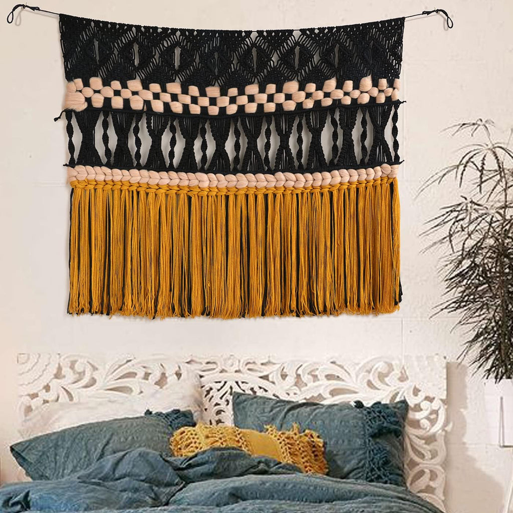 Macrame Wall Hanging Black Woven Macrame Wall Decor Boho Wall Decor Home Room Decor 47" W*35" L
