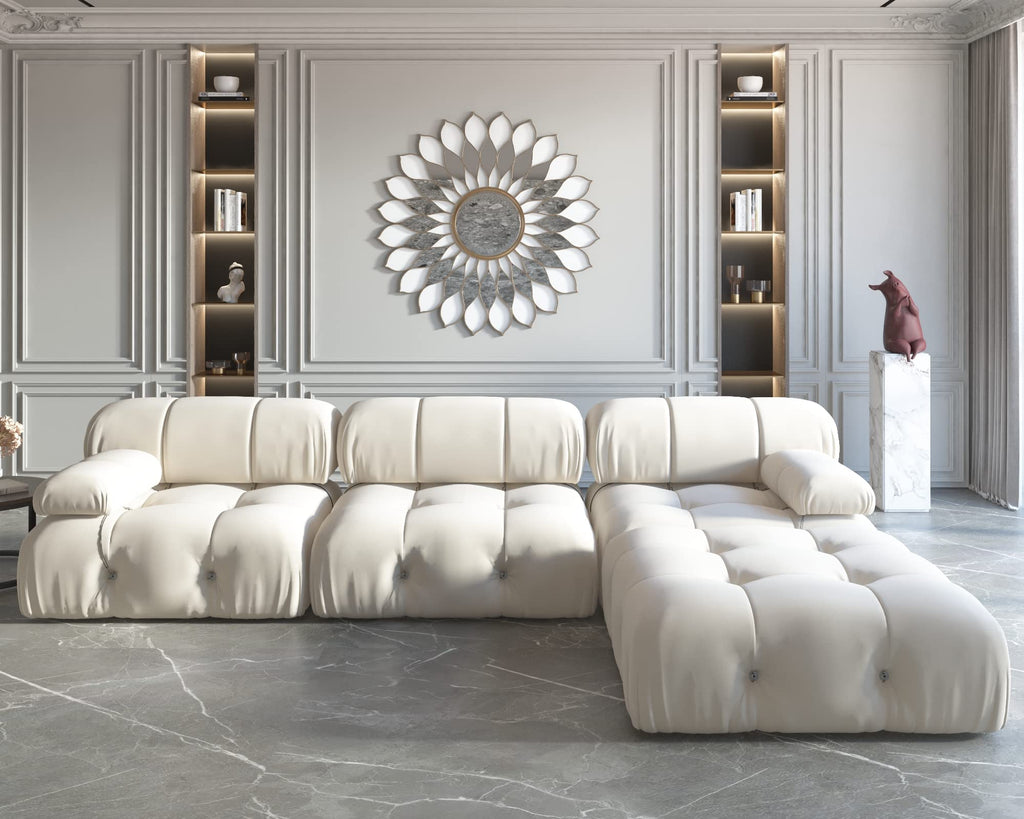 L-Shaped Sectional Couch, 104'' Minimalist Velvet Floor Sofas Couches, Mid-Century Modular Sectional Sofa with