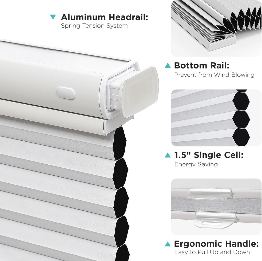 No Tools No Drill Blinds for Indoor Windows, Cordless Window Blinds Cellular Shades Top Down Bottom Up Blackout