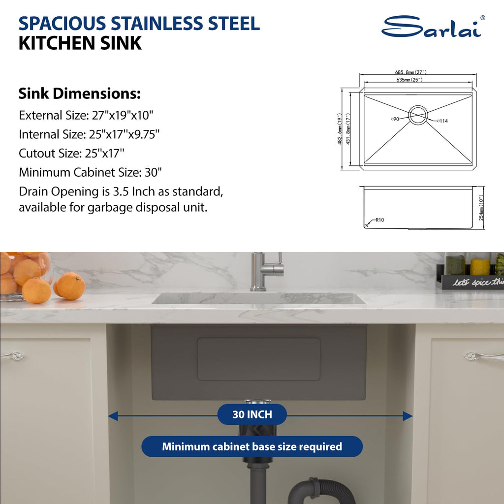 27 Inch Kitchen Sink Undermount 27"x19" Undermount Sink Workstation