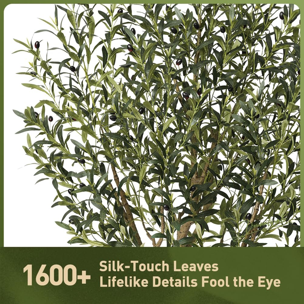 Artificial Olive Tree 6FT Fake Plants Indoor - UV Resistant Faux Olive Tree in Black Pot, Outdoor Tall Faux Silk Tree