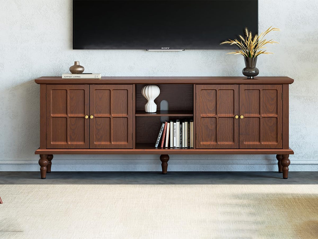 67" Mid Century Modern TV Stand with Window Design,Wood Entertainment Center with Open Shelf,Up to 70" Media TV for