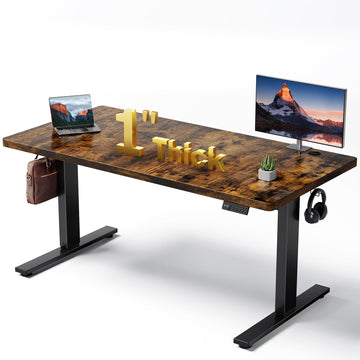 Brown 60x28 In Electric Standing Desk, 1 Inch Thick Tabletop