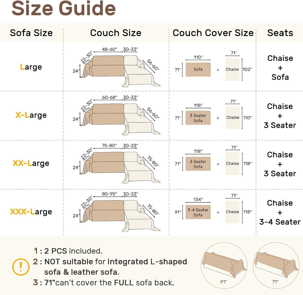 Sectional Couch Covers for Sofa, Anti-Slip L Shaped Sofa Cover, XL