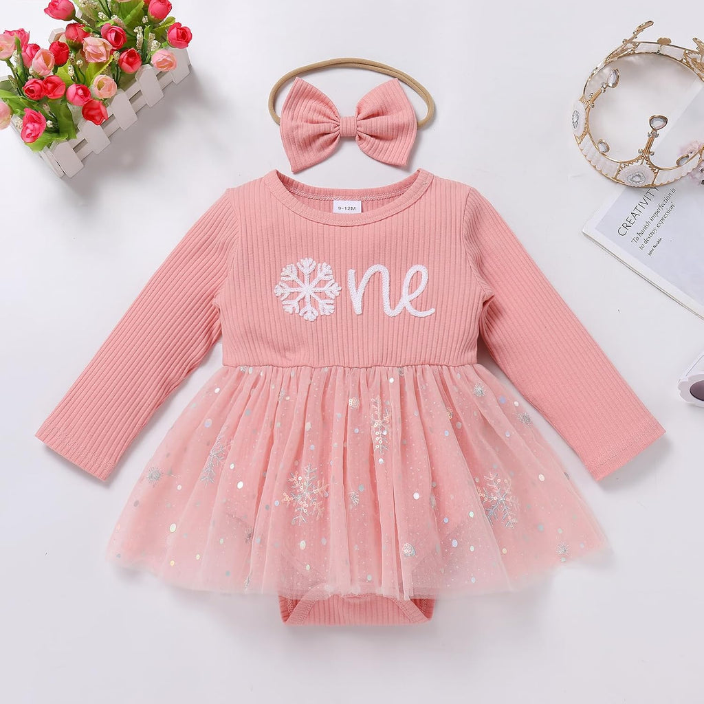 Baby Girl 1st Birthday Outfit Fall Pumpkin Winter Snowflake One Romper Sparkle Dress Headband Cake Smash Photo