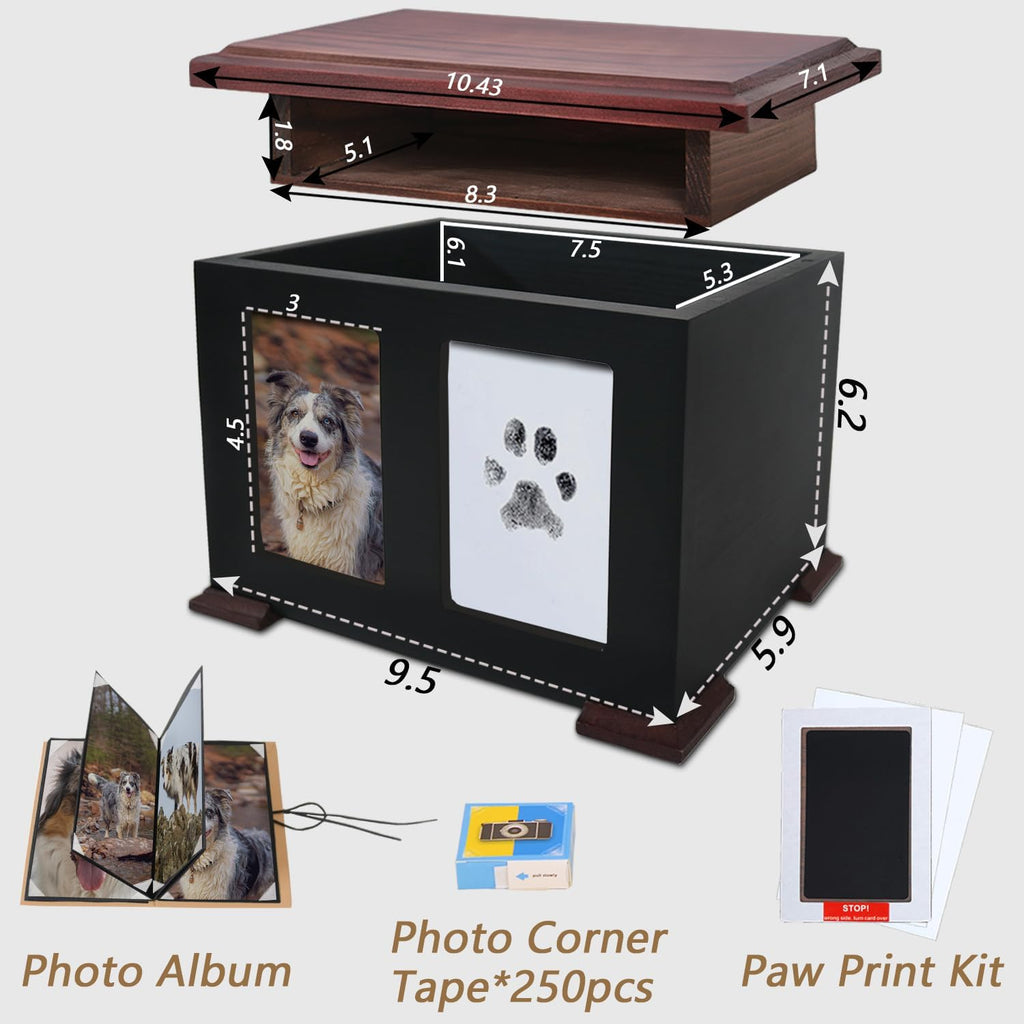 X Large Dog Urn for Ashes & Paw Print Kit, Solid Wood, Up to 150 lbs