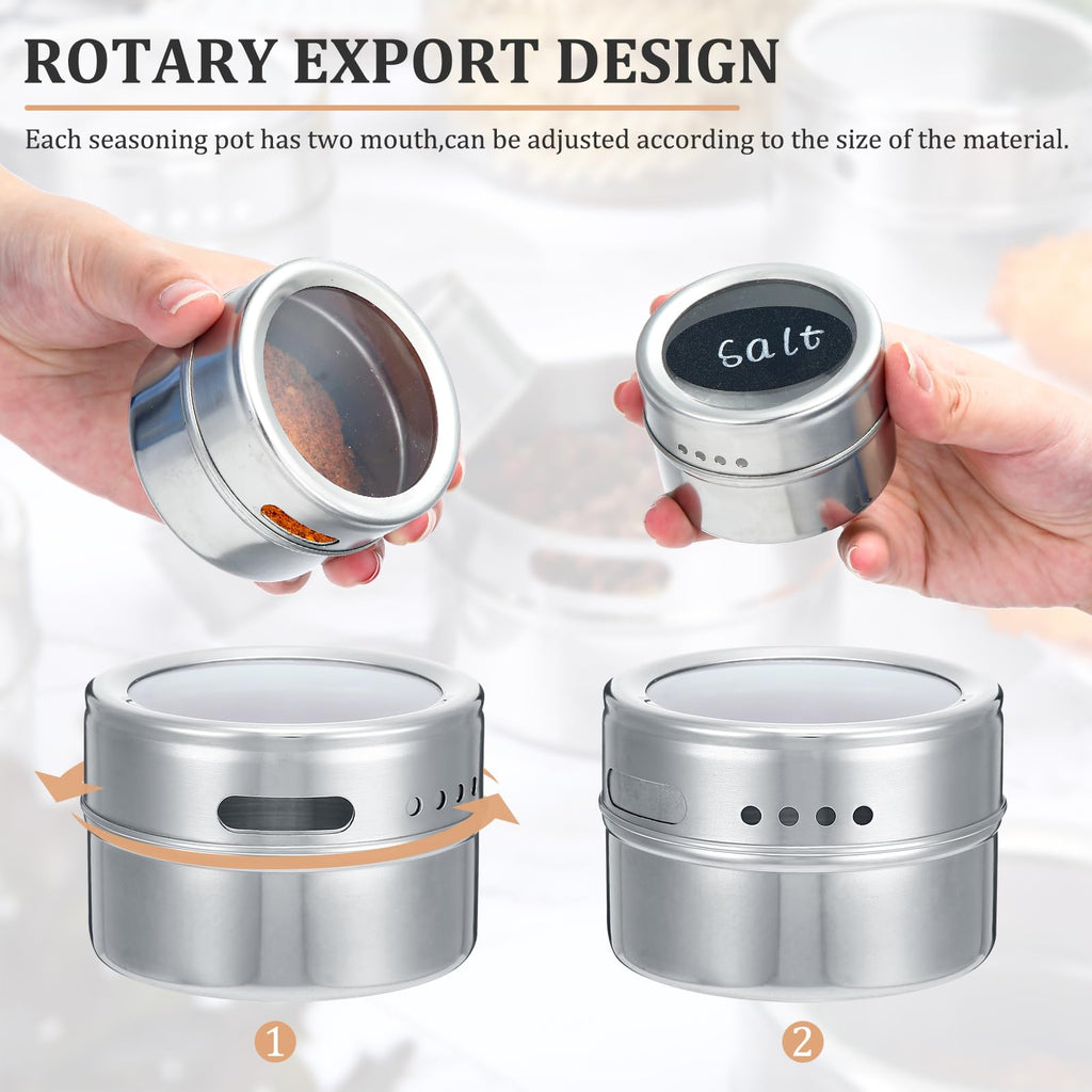 8 Pack Magnetic Spice Jars for Refrigerator, 3 oz Spice Tins Set