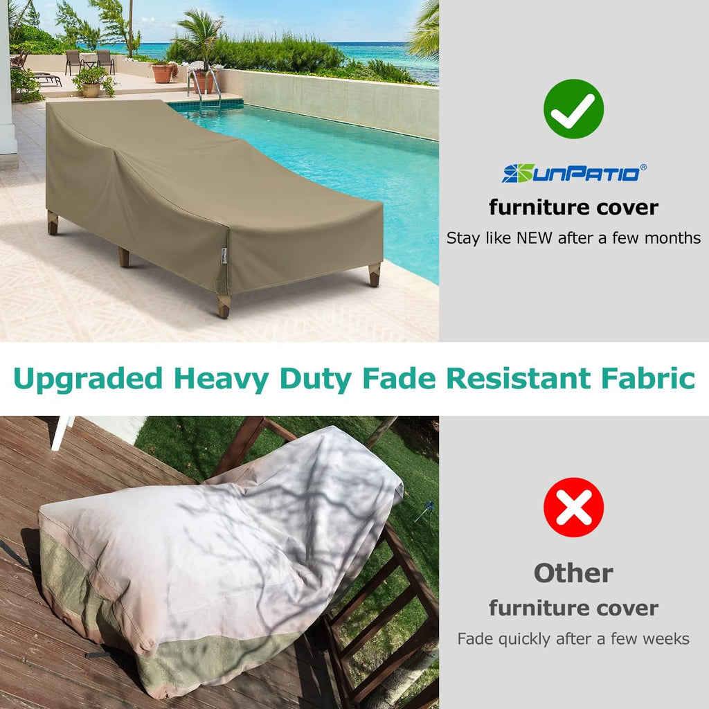 Waterproof Outdoor Chaise Lounge Covers, 2 Pack Chaise Protector, Heavy Duty Beach Chair Cover with Seam Taped &