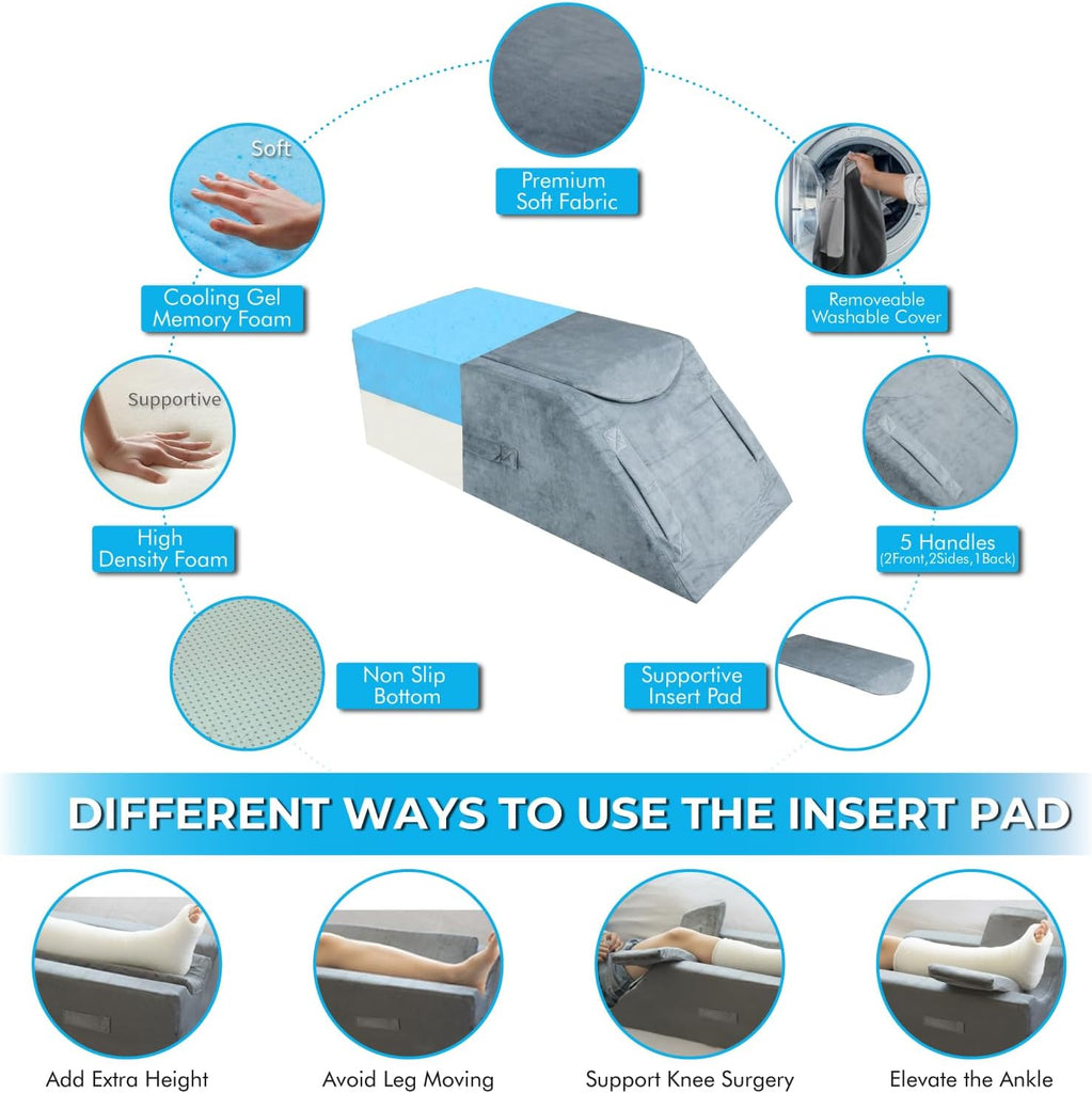 Leg Elevation Pillows for After Surgery, Memory Foam Adjustable Wedge Pillow with Shower Cast Cover, Urinal Bottle &
