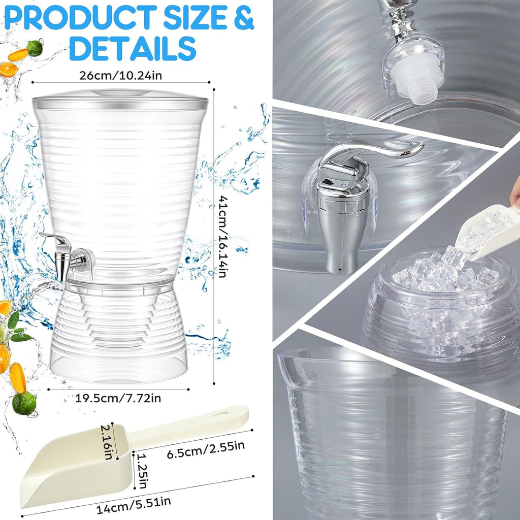 Sets Acrylic Drink Dispenser with Condiment Tray Ice Scoop, 2.7 Gallon Clear Juice Dispenser Countertop with Spigot - Set of 4