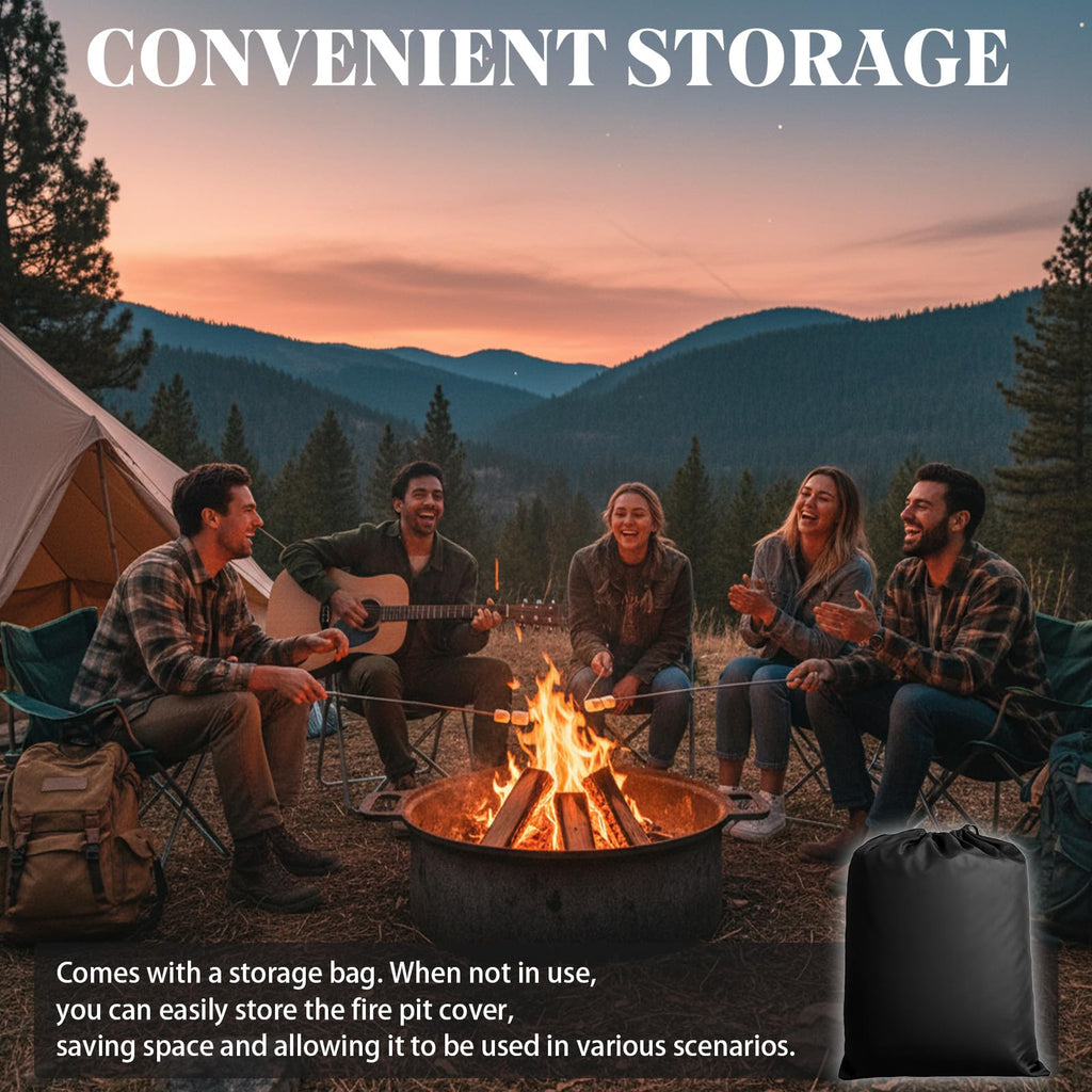Round Fire Pit Cover 51-56" | Heavy Duty 600D Oxford Waterproof Outdoor Firepit Cover with Adjustable Buckle Strap