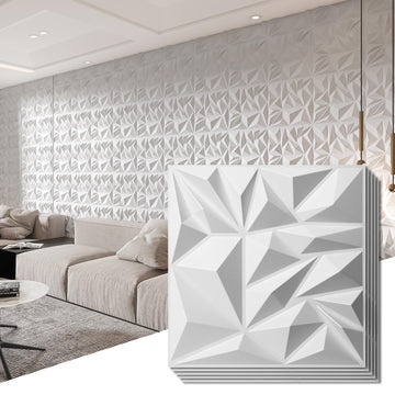 50-Pack Modern Diamond Textured 3D Wall Panels, 12 x 12 in, White
