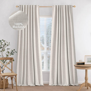 100% Blackout Curtains 84 inches Long Linen Curtains & Drapes 2 Panels Set for Bedroom Back Tab Living Room Darkening