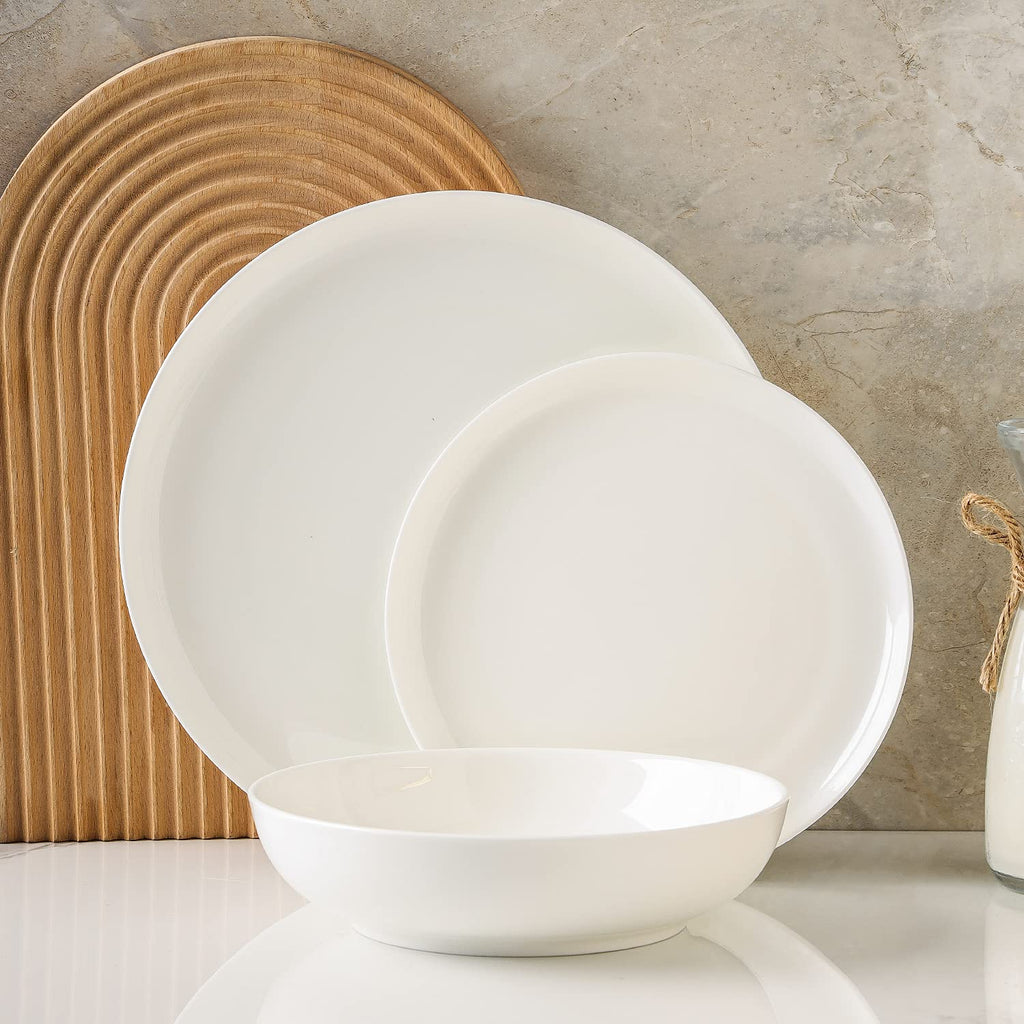 Lain Gabrielle Bone China Dinnerware Set, 12-Piece Service for 4, Solid White