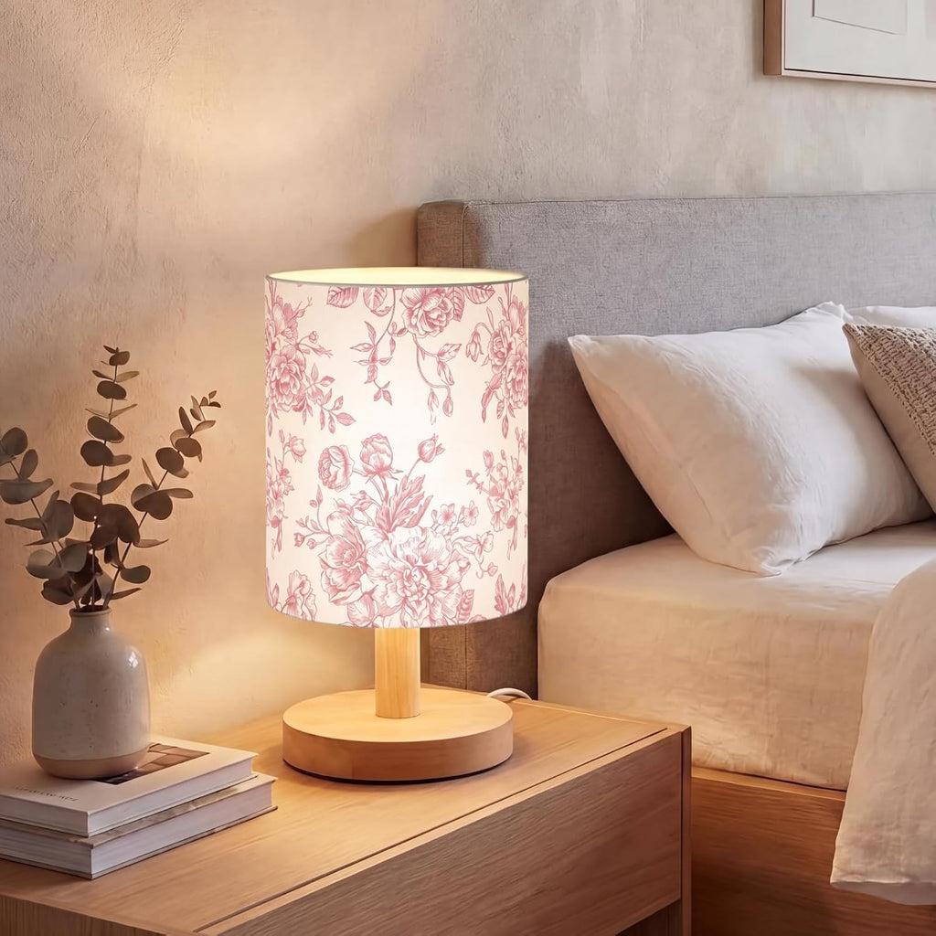 Pink Floral Bedside Table Lamp for Kids Bedroom