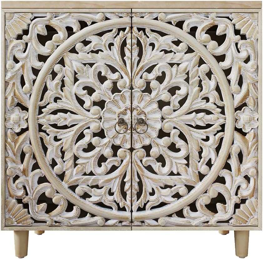 Carved Wood Decorative Cabinet with Floral Pattern
