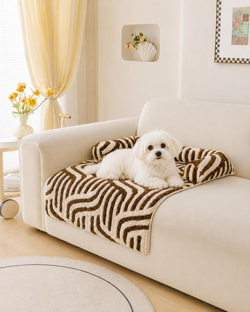Calming Dog Bed Mats, Couch Bed Mat, Soft Flannel 3-Sided Bolster Pet Sofa Bed Supports Head & Neck, Brown Zebra