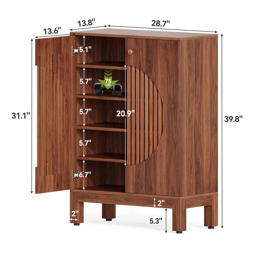 5-Tier Shoe Cabinet, Adjustable Height Shelves, 39.8" Tall Farmhouse Style Shoe Organizer