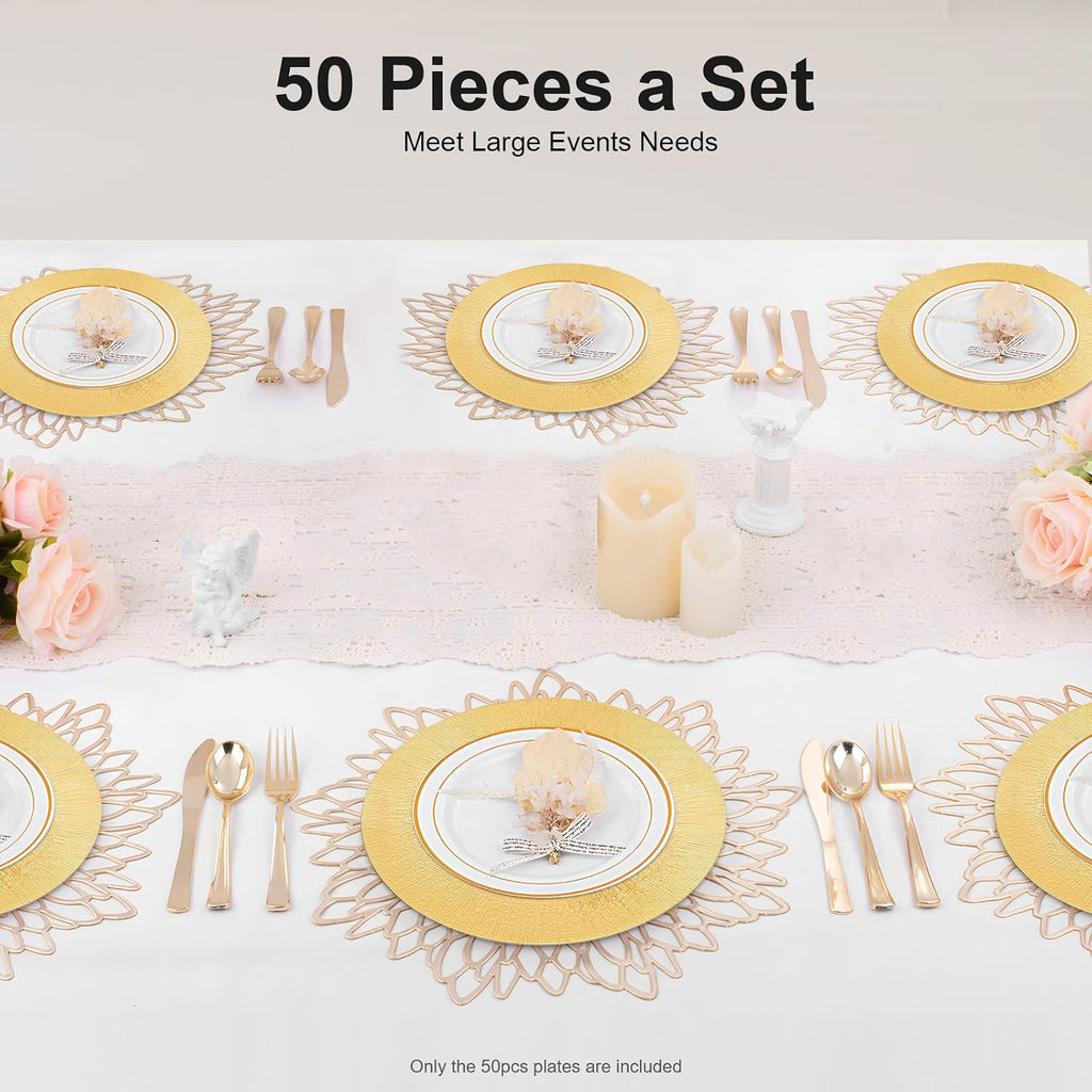 Gold Charger Plates Bulk 50 Pcs, 13" Chargers For Dinner Plates - Set of 50