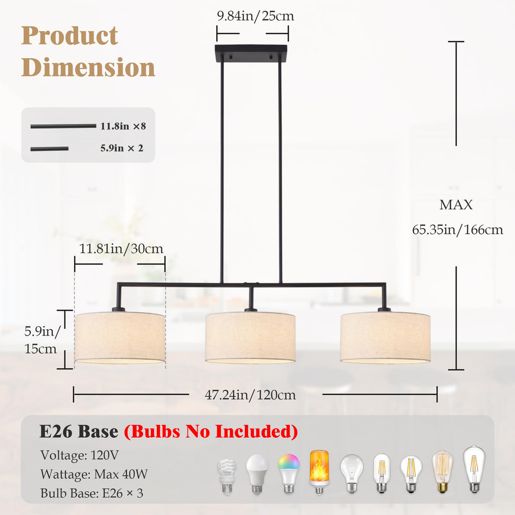 Linear Chandeliers, Black Kitchen Island Lighting 47.24in
