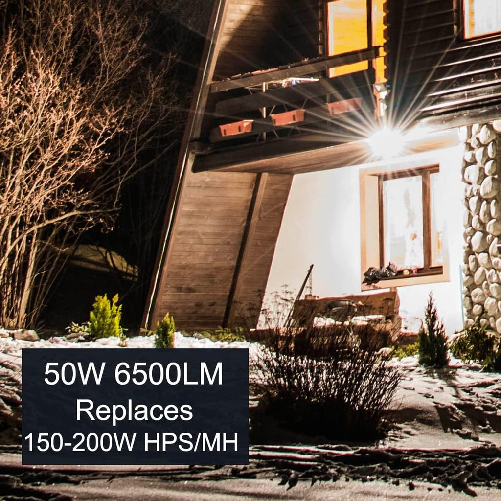 LED Flood Light Outdoor 50W, 6500LM (200W HPS/MH Equiv.) 5000K Daylight, Waterproof Knuckle Mount LED Outdoor Flood