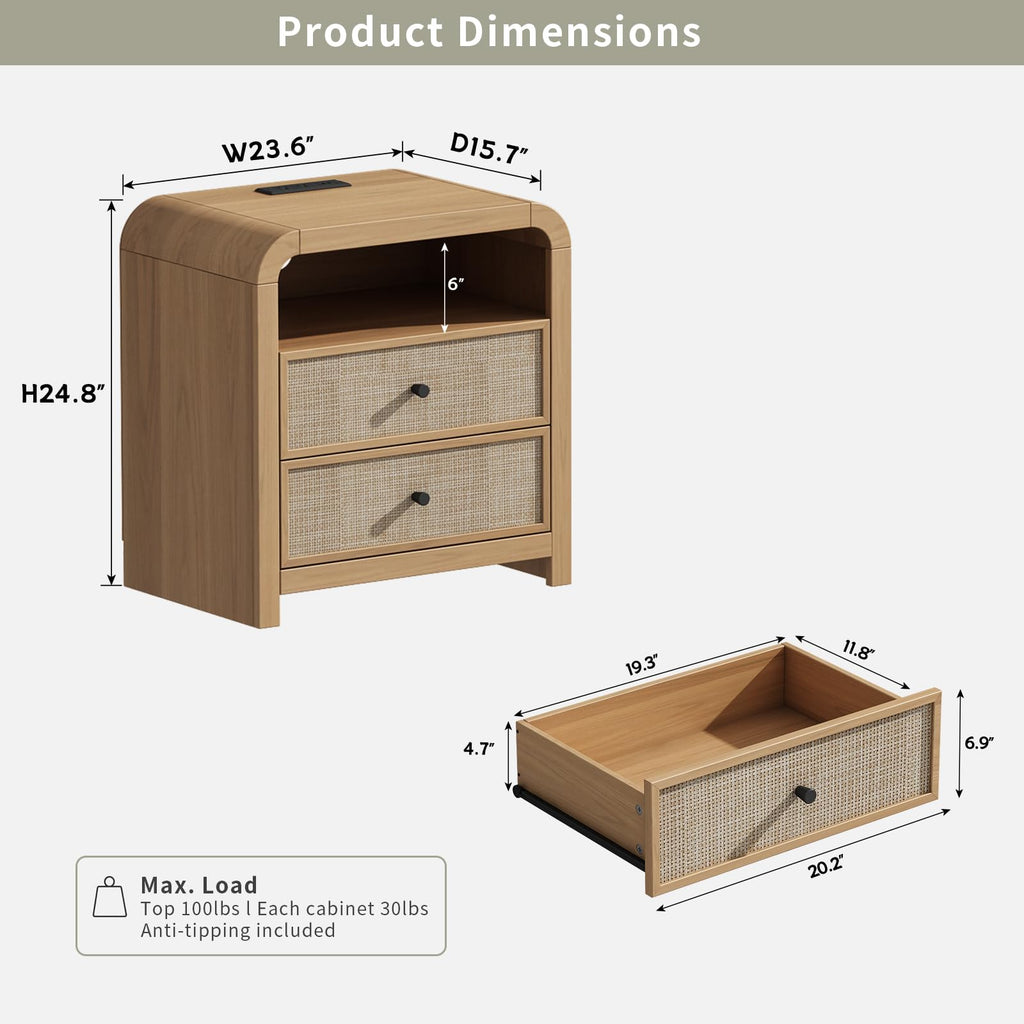 2 Drawer Tall Dresser, 23.6'' Rattan