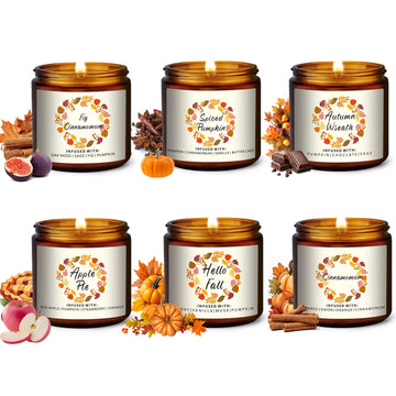 Fall Candles Gifts Set 6 Pack Soy Wax Scented Candle 27 OZ 200 Hrs Burn, Scents of Berry, Sugar, Spiced Apple, Autumn