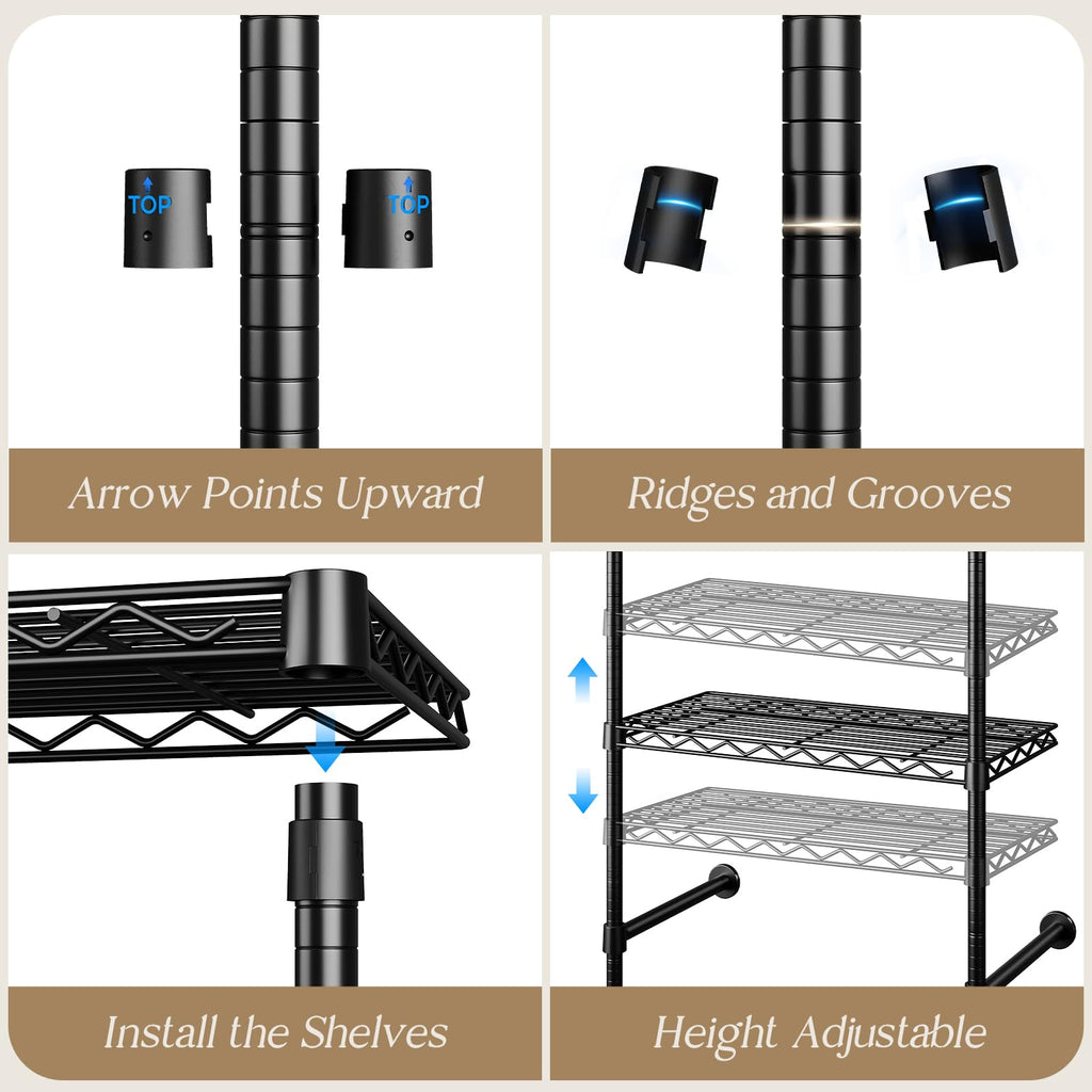 Wall Mounted Closet System, Heavy Duty 2-Row Clothes Rack, Expandable Industrial Pipe Closet Organizers and Storage