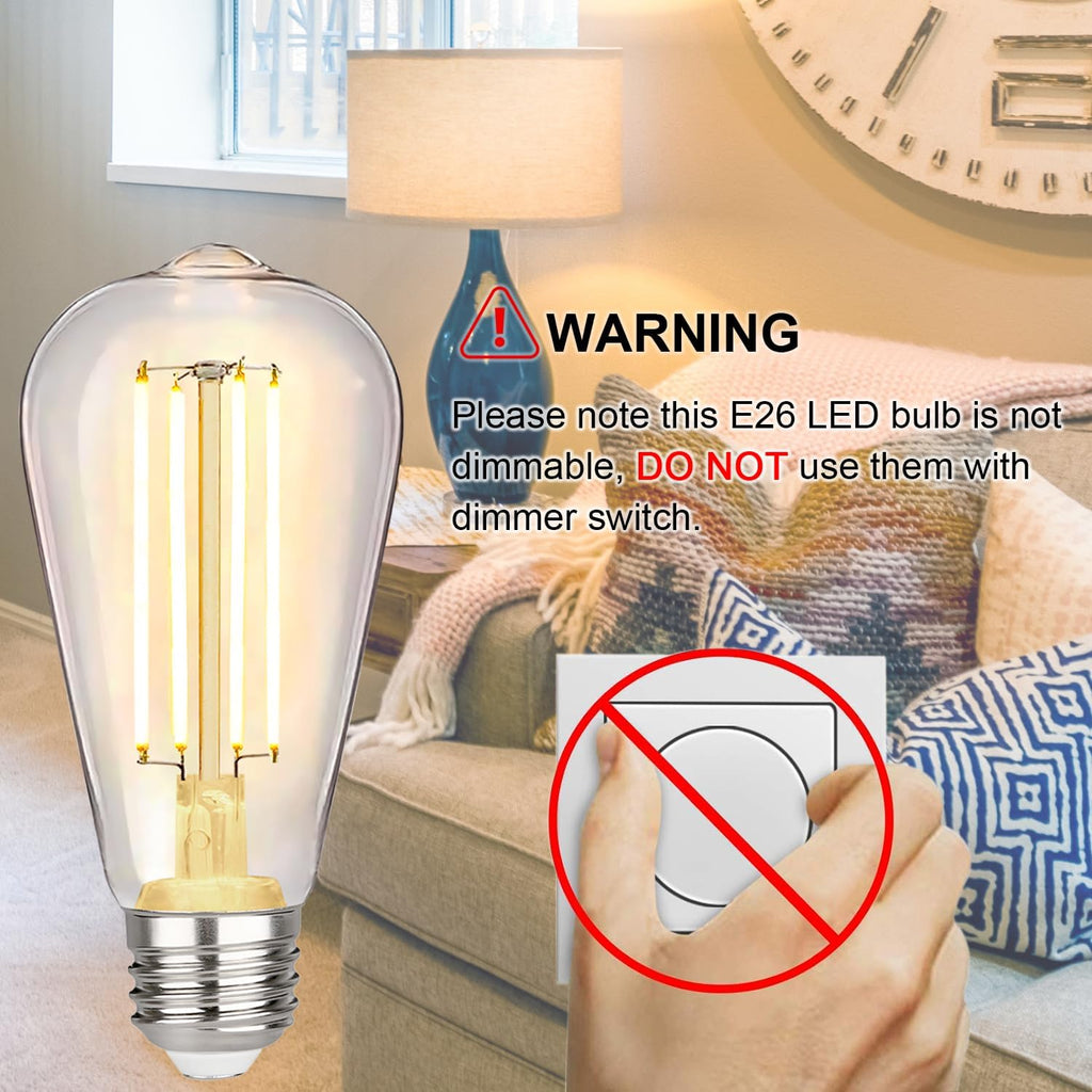 4 Pack Vintage LED Edison Bulbs, 6W Equivalent 60W, Non-Dimmable