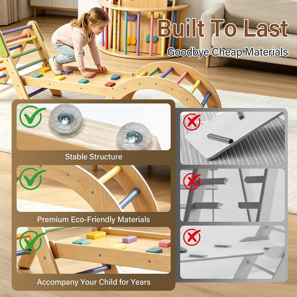 Foldable Pikler Triangle Climbing Set Wooden 7 in 1 Montessori Climber Toys for Toddlers 1-3 Baby Jungle Gym Indoor