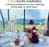 6 Sets 5 Arms Acrylic Candelabra Centerpieces for Tables,Clear Candle Holder,Ceremony Dinner Party, 22.8" Tall